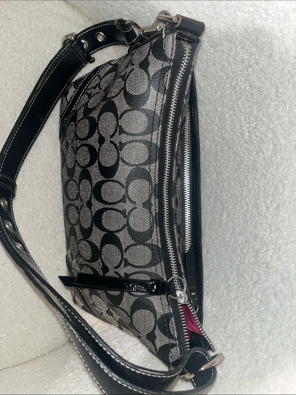 Coach Black and Gray Signature Shoulder Bag